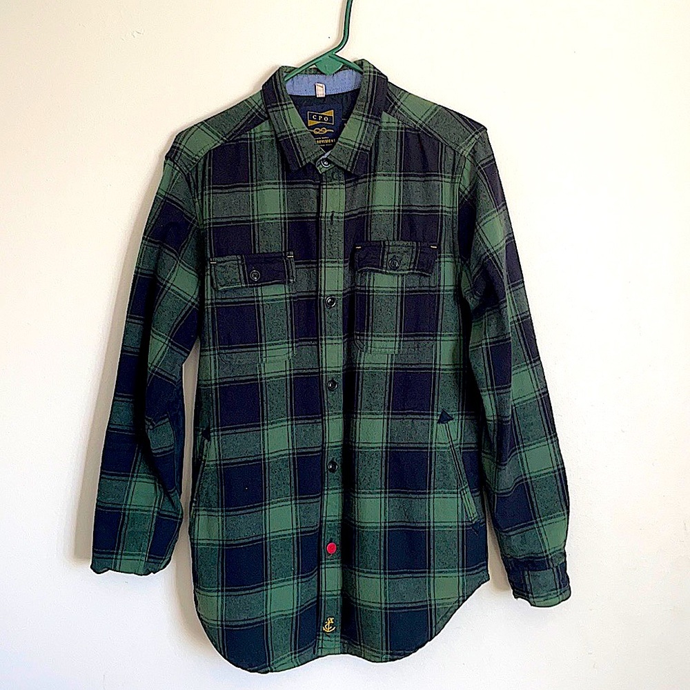Green Checkered Flannel Button up - Picture 1 of 7